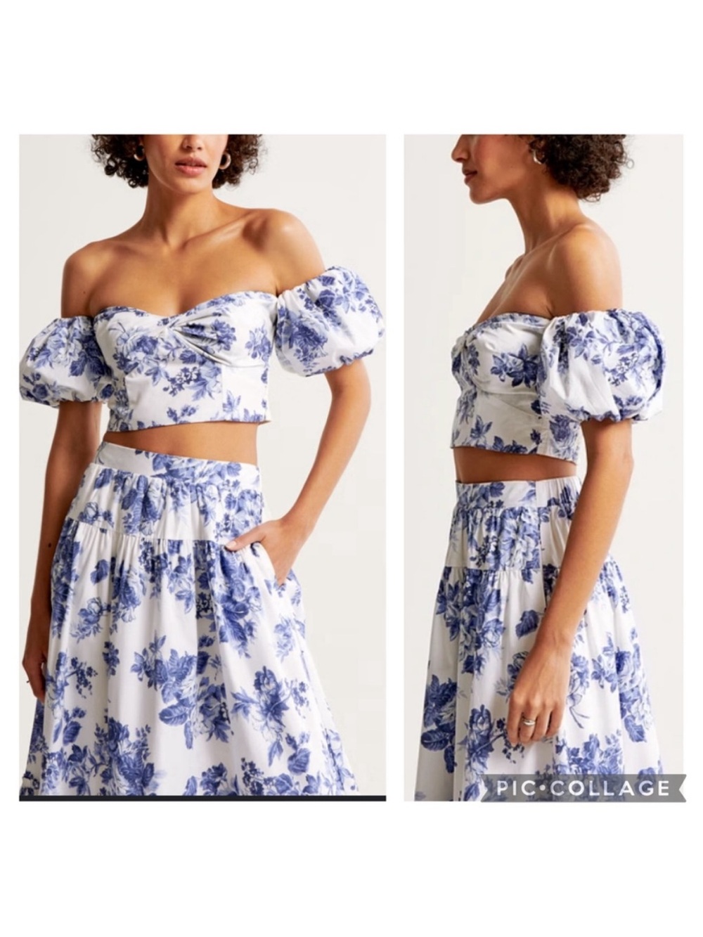 Abercrombie & Fitch Blue & White Floral Maxi Skirt and crop top